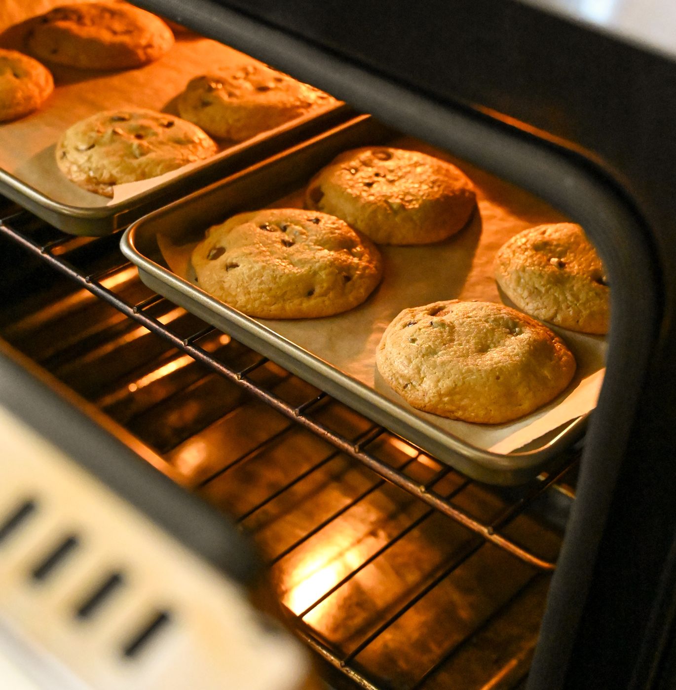 Chocolate chip cookies baking in the oven