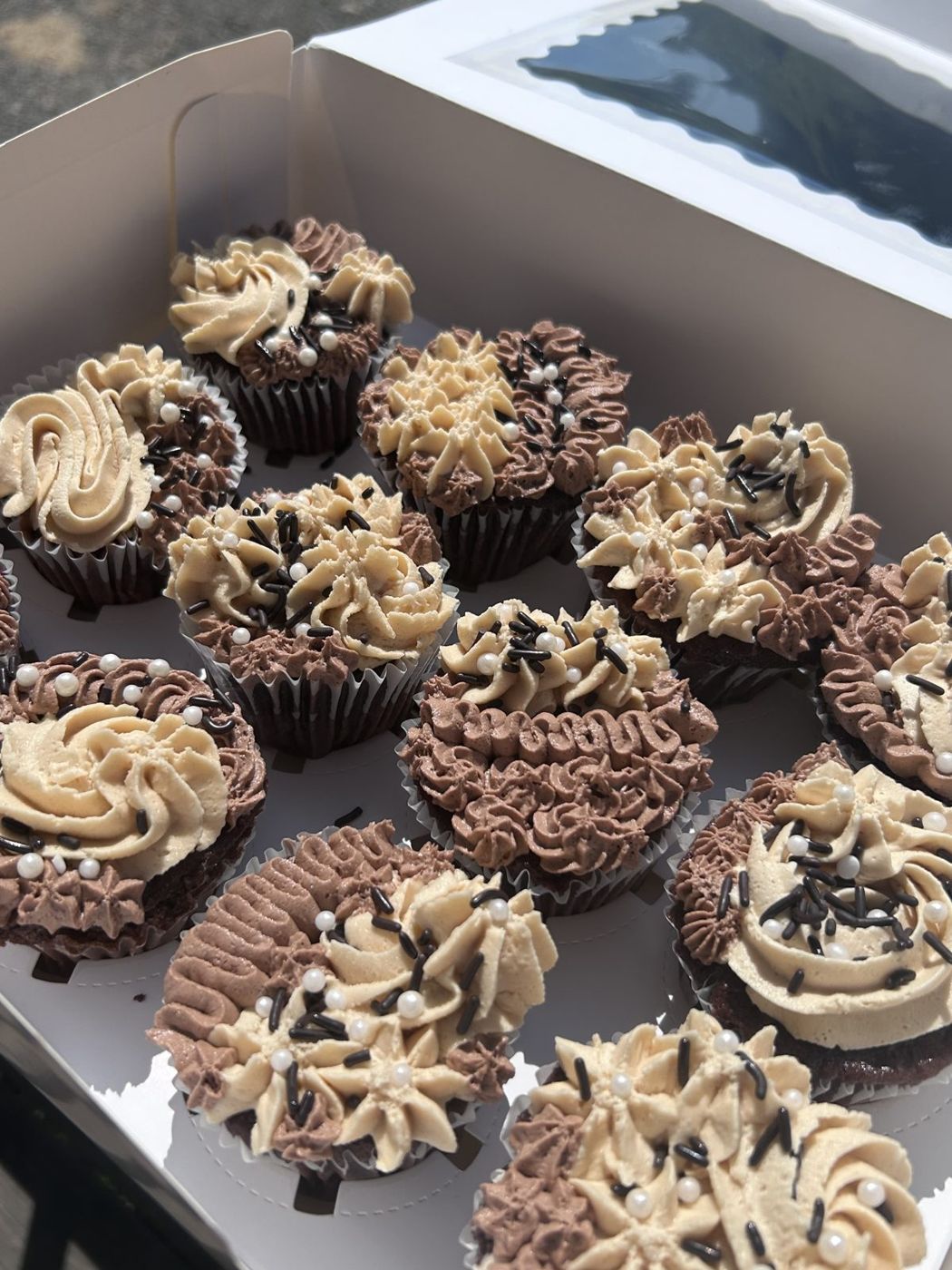 Chocolate and coffee cupcakes with swirled frosting