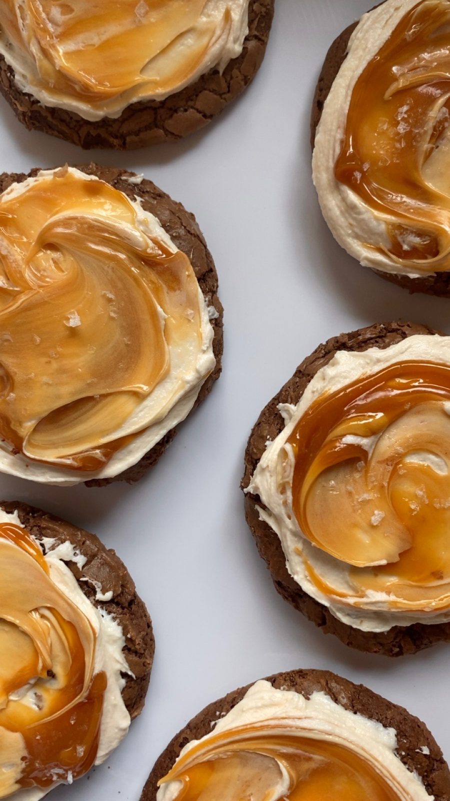 Chocolate cookies swirled with salted caramel frosting